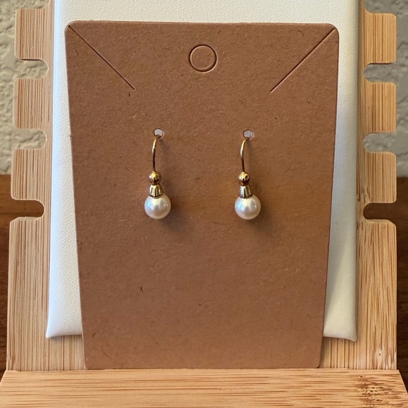 Vintage Gold Tone and Faux Pearl Drop Earrings - Picture 3 of 4